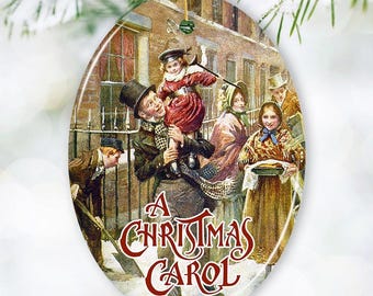 Vintage Bob Cratchit und Tiny Tim Ornament, ein Weihnachtsgeschenk und ein Baumdekor