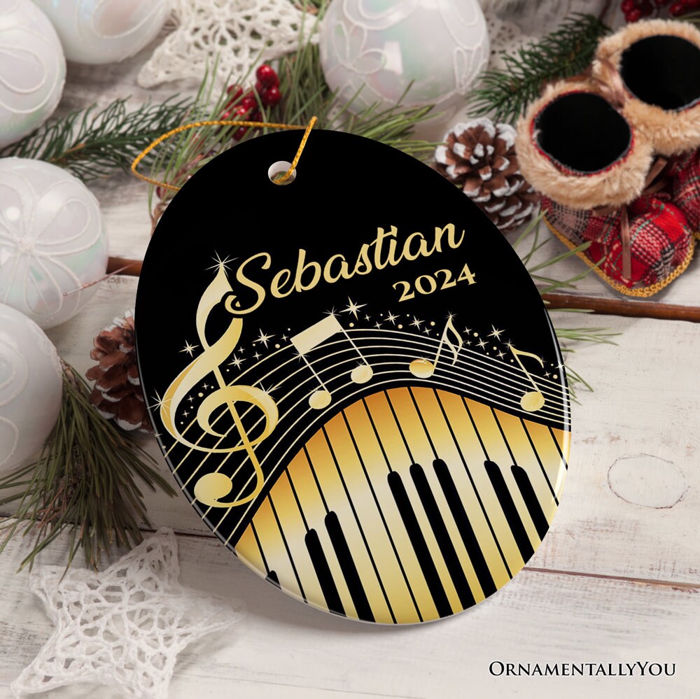 Elegant Gold Music Note Piano Keys Personalized Ornament, Customizable ...