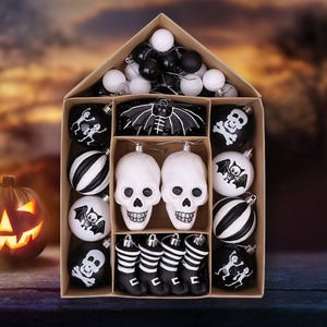 Halloween Skelett Schwarz Weiß Ornament Set