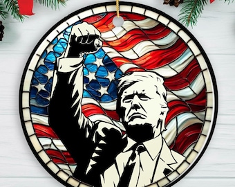 Trump with Raised Fist Stained Glass Christmas Ornament, American Pride Keepsake