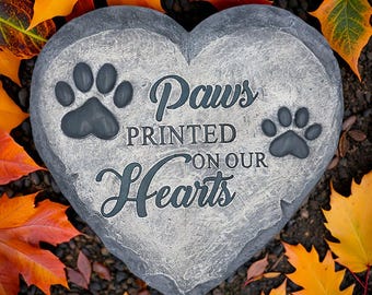 Paws Printed on our Hearts Memorial Stepping Stone for Pet, 9.5" Dog Funeral and Pet Cemetery Decor