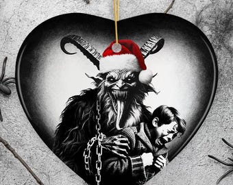 Horrifying Krampus With Santa Hat Ceramic Ornament, Keepsake For Unique Halloween Tree Christmas Decor