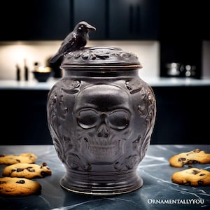 Pot à biscuits Spooky Urn de 20 cm (8 po.), décoration de cuisine d'Halloween gothique en céramique