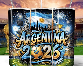 Argentina 2026 Soccer Cup Global Championship 20oz Tumbler With Lid and Stainless Steel Straw, Fans Football Gift Cup