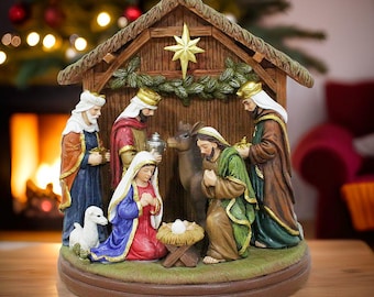 Figura de Natividad Radiante, hecha a mano, 18 cm, Nacimiento de Jesús, decoración cristiana para el hogar