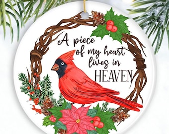 A Piece of My Heart Lives in Heaven Ornament, Cardinal Memorial Gift and Christmas Decoration