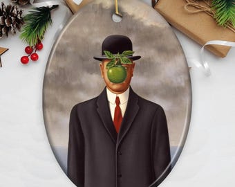 René Magritte Människosonen prydnad, vintage surrealismmålning juldekoration
