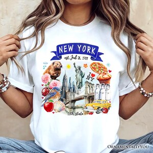 Künstlerisches New York State Themen und Wahrzeichen T-Shirt, T-Shirt für Geschichts- und Reiseliebhaber