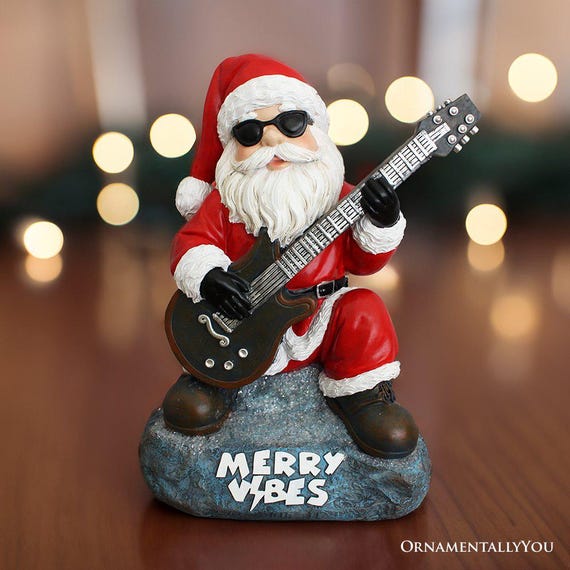 Merry Vibes Rockstar Santa Christmas Figurine, 10