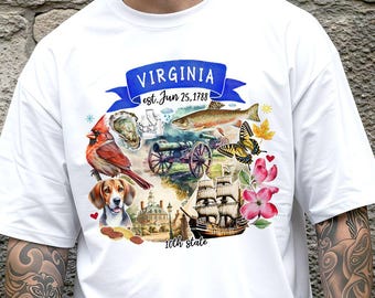 Artistic Virginia State Themes and Landmarks T-Shirt, Tee for History and Travel Lovers