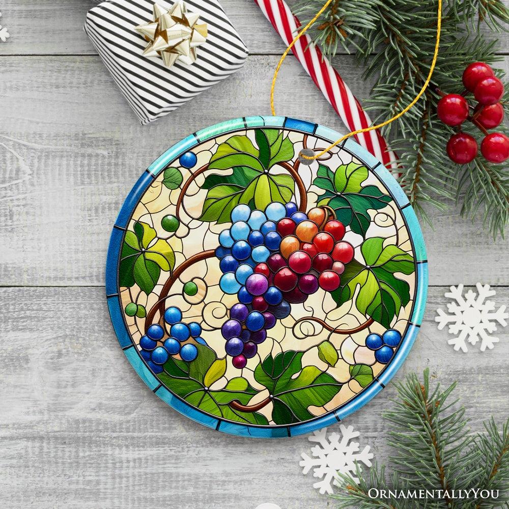 Grape Window Art Stained Glass Style Ceramic Ornament, Christmas Gift ...
