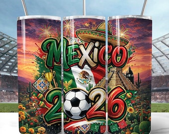 Mexico 2026 Soccer Cup Global Championship 20oz Tumbler With Lid and Stainless Steel Straw, Fans Football Gift Cup