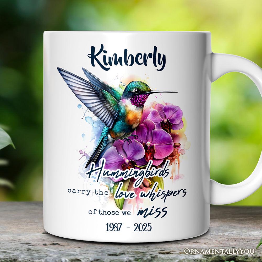 Personalized Ruby-Throated Hummingbird Ceramic Mug - Custom Name, Vintage Floral Design, 11oz Or 15oz
