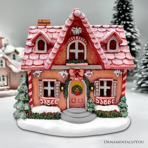 Sparkling Pink Winter Magic LED Gingerbread Home Figurine, 7" Lighted Christmas Decoration Decor