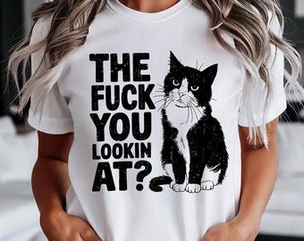 What Are You Looking At T-Shirt, Sarcastic Cat Lover White Tee for Sassy People