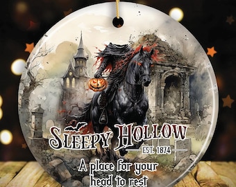 Vintage Sleepy Hollow Dark and Spooky Ornament, Headless Horseman Halloween Souvenir
