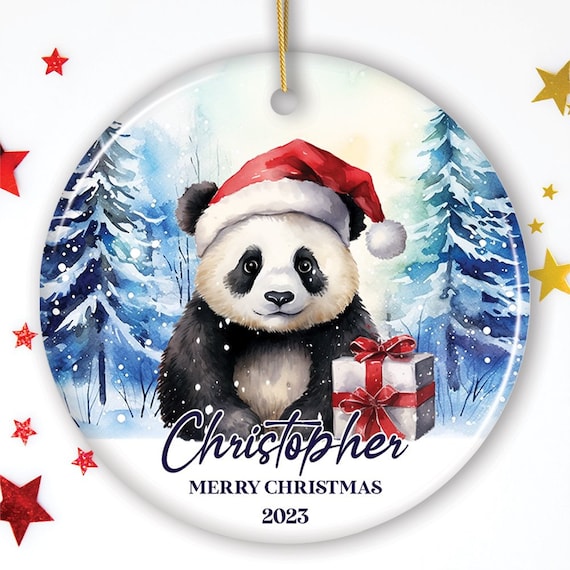 Panda con adorno personalizado de sombrero de Papá Noel, regalo de