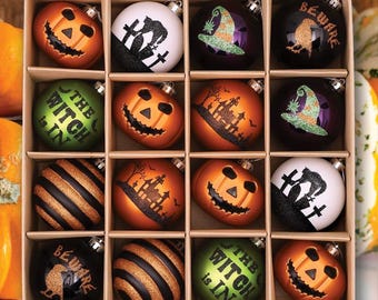Halloween Ornament Round Ball 16 Piece Set