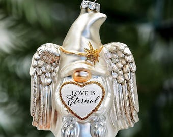 Love is Eternal Angelic Gnome Glass Ornament, White Angel Delicate Sentimental Tree Decoration