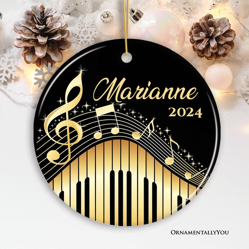 Elegant Gold Music Note Piano Keys Personalized Ornament, Customizable ...