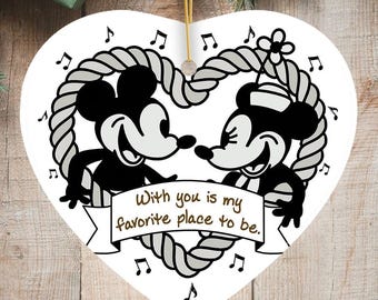 Cute Mouse Couple Love Quote Ornament, Classic Steamboat Willie Christmas Gift and Decor