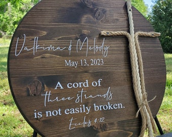 A Cord of Three Strands Wedding, Unity Ideas Wedding Signage, Unity Ceremony 3 Rope Marriage, Unity Rope Board for Wedding