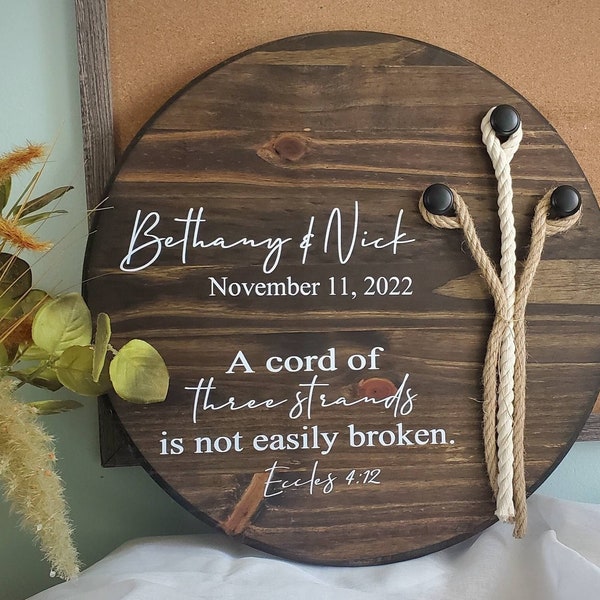 Removable Rope, A Cord of Three Strands Unity Sign, Round Unity Sign, Wedding Ceremony Sign Rustic, Unity Ceremony Sign