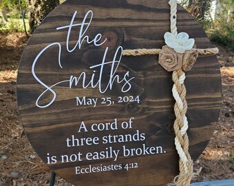 Round Unity Ceremony Sign, A Cord of Three Strands Wedding Sign, 3 Cords Wedding, Custom Unity Ceremony Ideas, Wedding Anniversary Gift