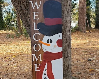 AVOIN Winter Christmas Snowman Welcome Porch Sign Holiday Snowflake Hanging Banner Flag for Yard Indoor Outdoor Party 12 x 72 Inch 