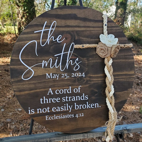 Round Unity Ceremony Sign, A Cord of Three Strands Wedding Sign, 3 Cords Wedding, Custom Unity Ceremony Ideas, Wedding Anniversary Gift