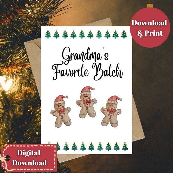 Grandma's Favorite Batch Christmas Card, Printable Christmas Card Template, Gingerbread Man Card, Christmas Card for Grandma, Card from Kids