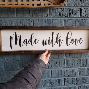 Farmhouse Kitchen &quot;Made with Love&quot; Sign - Rustic Wood Wall Decor