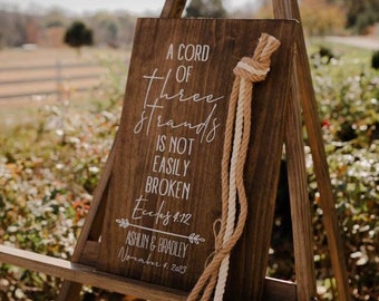 Cord of Three Strands, Unity Ceremony Wedding, Three Cords Wedding Sign, 3 Cords, Rustic Wedding, Personalized Wedding Gift
