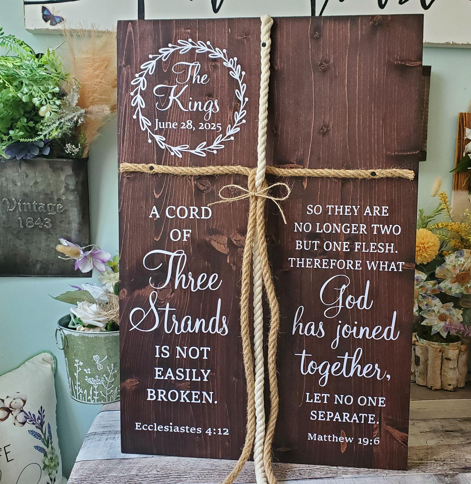 A Cord Of Three Strands What God Has Joined Together 3 Cords Unity Wedding Sign Rustic
