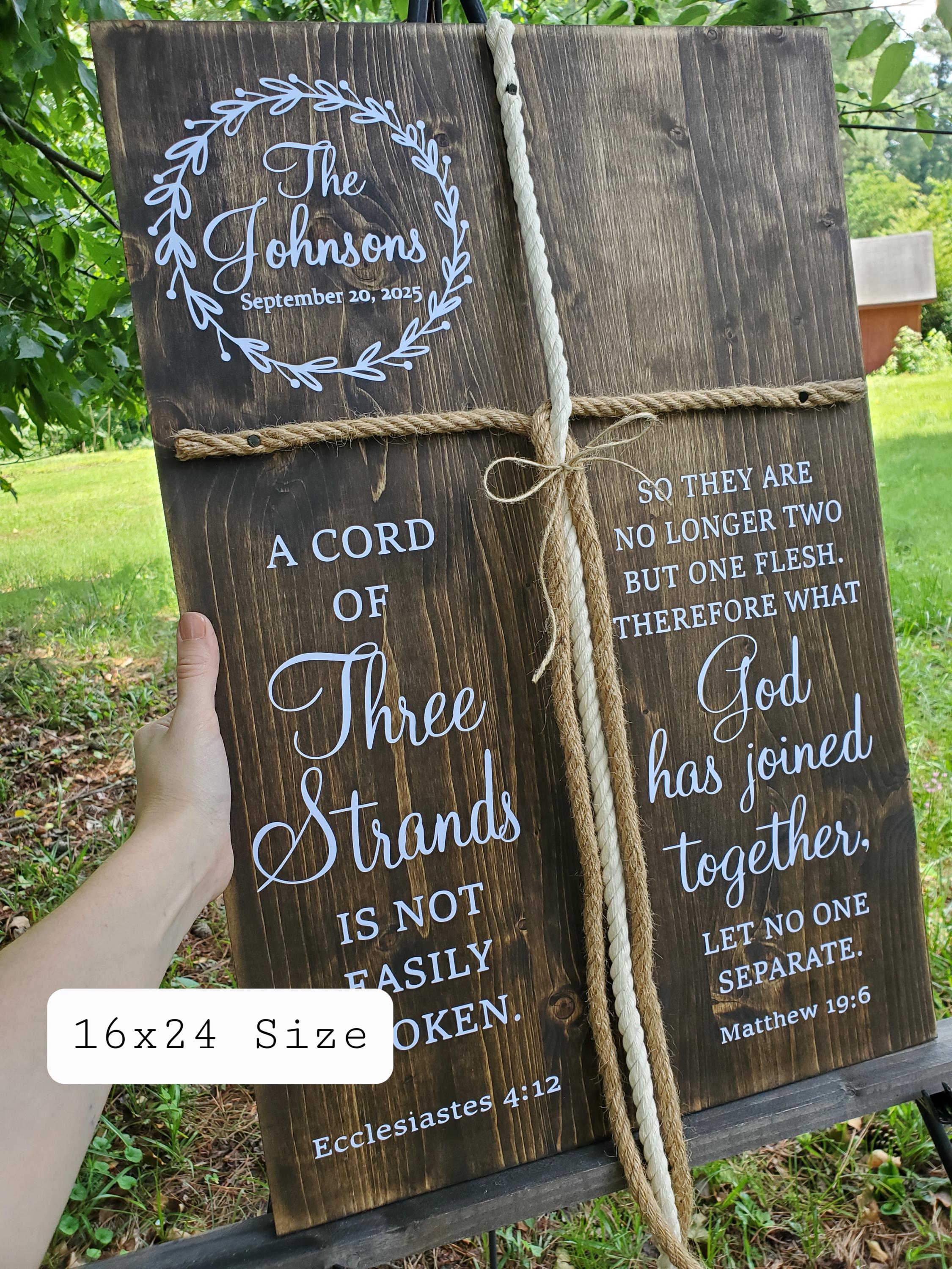 A Cord Of Three Strands What God Has Joined Together 3 Cords Unity Wedding Sign Rustic