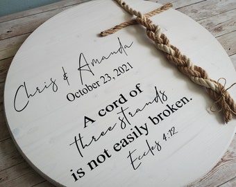 A Cord of Three Strands Is Not Easily Broken for Wedding Gift Christian Wedding Gift for Couple White Wedding Unity Ceremony Sign