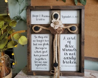 A Cord Of Three Strands Wedding Sign, No Longer Two But One, Cross Wedding Sign, Rustic Wedding Sign, Unity Ceremony Ideas-Bold Cursive