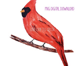 Cardinal PNG, Digital Download, Watercolor Cardinal, Red Cardinal Printable, Cardinal Clipart for cards Personal and Commercial Use