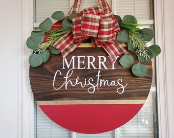 Merry Christmas Front Door Sign, Christmas Door Hanger, Christmas Door Decor, Christmas Wreath, Gift for friend, Front Door Wreath