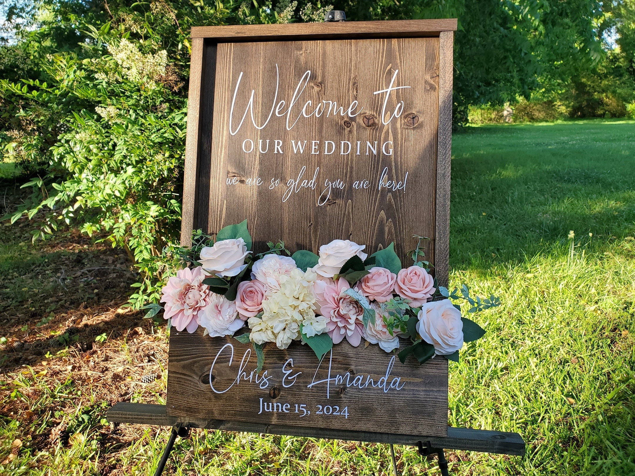 Custom Event Sign, Wedding Flower Box Welcome Sign, Welcome to Our Wedding Sign, Personalized Wedding Flower Box Wood Grain
