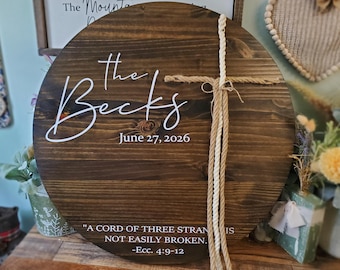 Personalized Unity Ceremony Sign, Cord of Three Strands, Rustic Wedding Decor