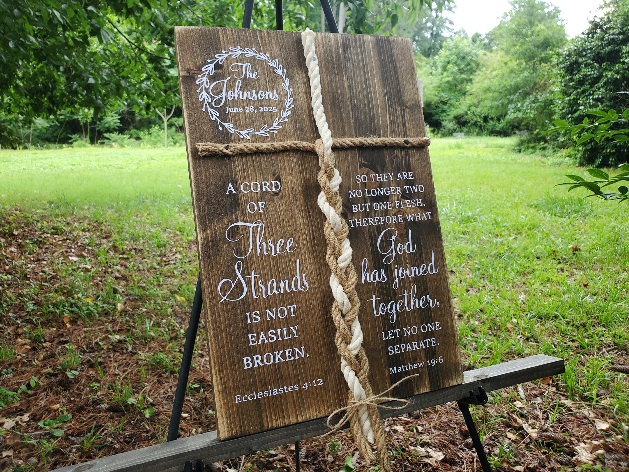 A Cord Of Three Strands What God Has Joined Together 3 Cords Unity Wedding Sign Rustic