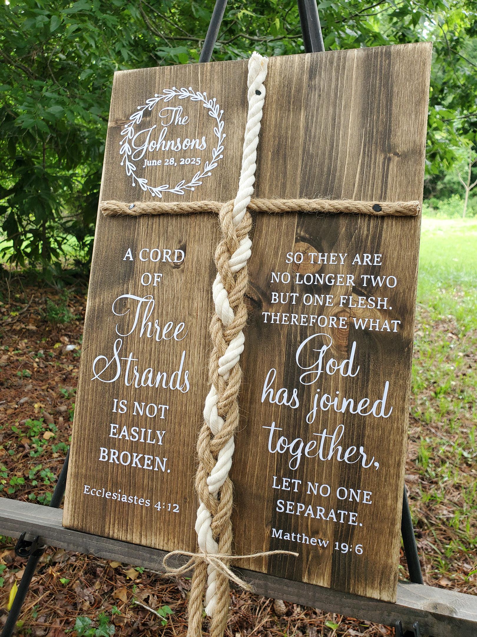 A Cord Of Three Strands What God Has Joined Together 3 Cords Unity Wedding Sign Rustic