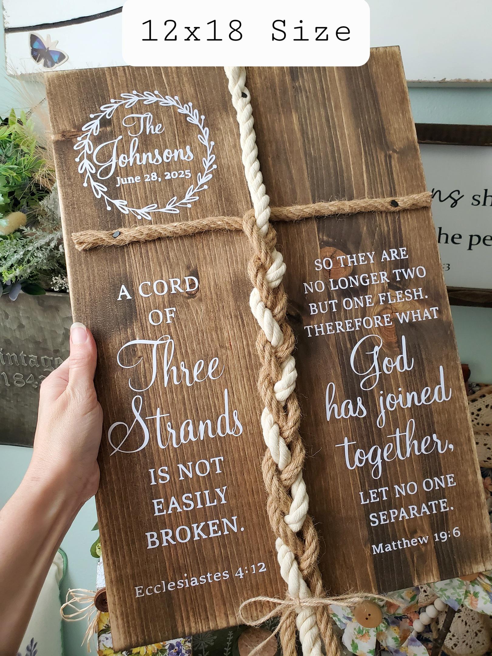 A Cord Of Three Strands What God Has Joined Together 3 Cords Unity Wedding Sign Rustic