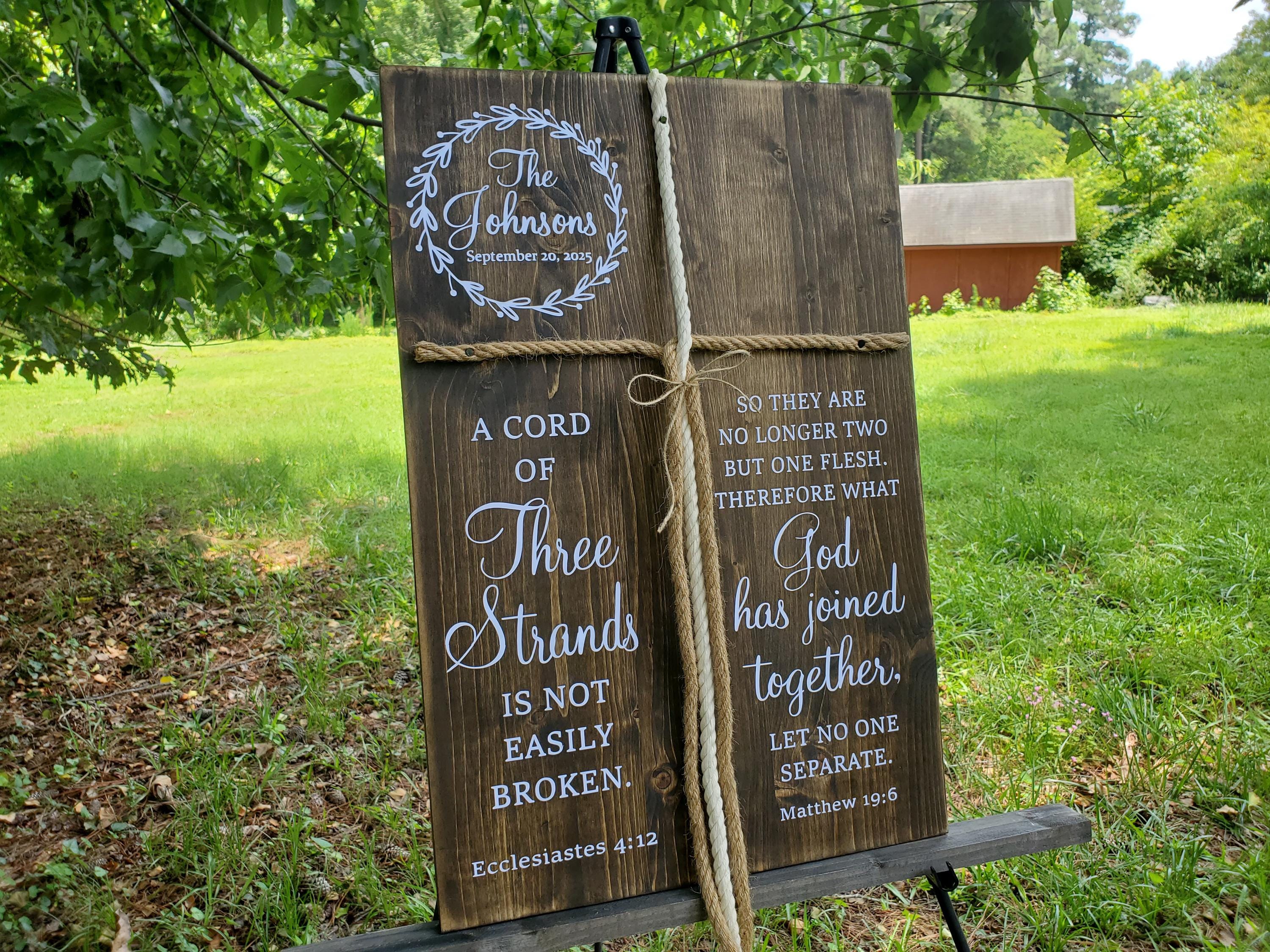 A Cord Of Three Strands What God Has Joined Together 3 Cords Unity Wedding Sign Rustic