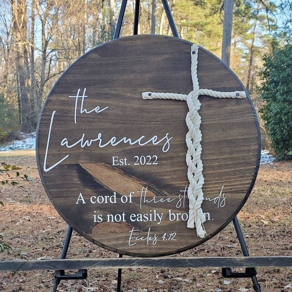 A Cord of Three Strands Sign, Round Unity Sign, Unity Ceremony Ideas, Personalized Wedding Sign, Ecclesiastes 4 12, Custom Wedding Gift