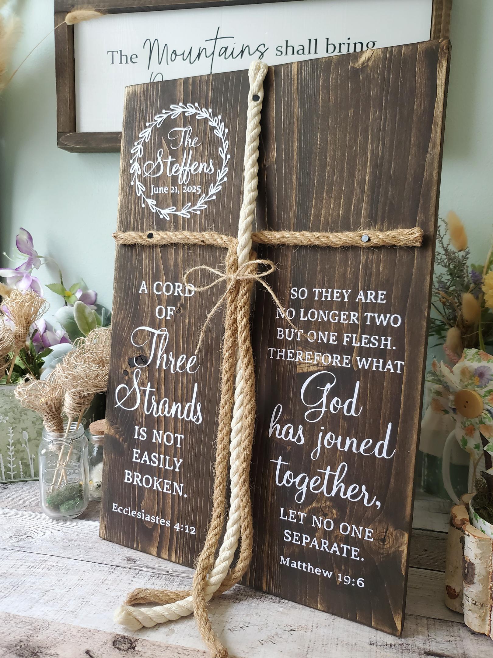 A Cord Of Three Strands What God Has Joined Together 3 Cords Unity Wedding Sign Rustic