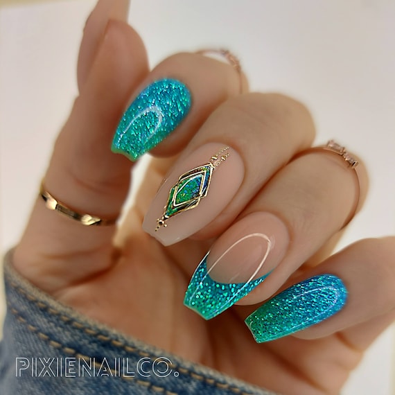 Blue and green cat eye nail, Aurora semi cured gel nail wraps | Oceanic  Panther|Danni & Toni