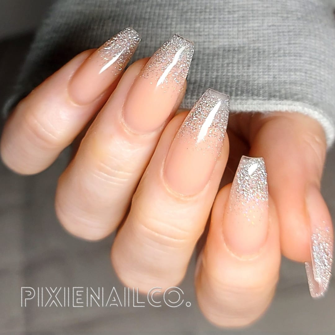 Hard Gel Sculpted Press on Nails With Reflective Glitter Fade Etsy