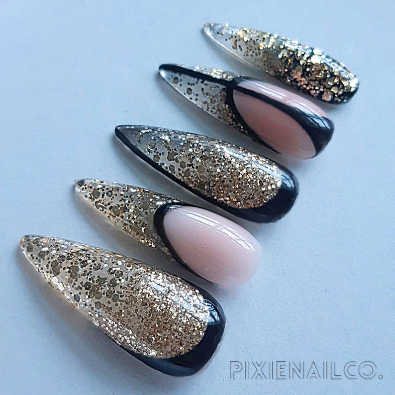 Gold Glitter Press on Nails Hard Gel Press Ons Luxury Custom Etsy Canada